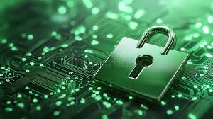 Ilustración de un candado digital sobre un circuito electrónico simbolizando la ciberseguridad y la protección de datos.
