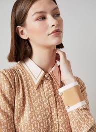 Kate Tan Key Print Silk Shirt Dress