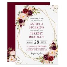 Blush Burgundy Floral Modern Gold Frame Wedding Invitation Zazzle Com Wedding Frames Geometric Wedding Invitation Wedding Invitations