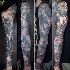 Full Sleeve Black And Grey Mermaid Skulls Sleeve Tattoos Mermaid Tattoo Full Sleeve Tattoo