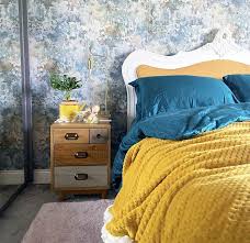 It doesn't go too far down the. Imitation Concrete Wallpaper From B Q Bedroom Decor Green Mustard Bedroom Bedroom Makeover Eclectic Bedroom Wallpaper Living Room