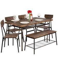 The walmart dining room chairs on alibaba.com are perfectly suited to blend in with any type of interior decorations and they add more touches of glamor to your existing decor. Best Choice Products 6 Piece 55in Modern Home Dining Set W Storage Racks Rectangular Table Bench 4 Chairs Brown Walmart Com Walmart Com