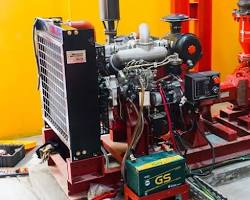 Image of Contoh unit pelatihan sistem pompa kebakaran dengan label komponen