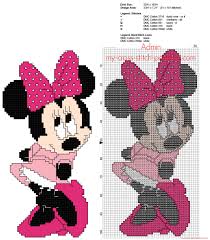 Minnie Mouse With Pink Dress Free Back Stitch Disney Cross