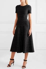 Black Scalloped Metallic Stretch Knit Midi Dress Alaia Knit Midi Dress Modest Dresses Dresses
