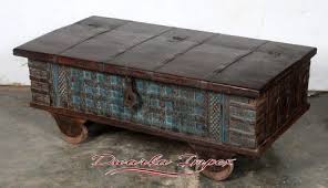 Need more convincing, this handsome storage piece does double duty as a casually cool coffee table. Wood Rustic Blue Antique Trunk Box Cum Coffee Table For Hotel Size 48 L X 20 W X 18 H Id 22509390755