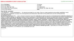 Gardener Florist Cover Letter