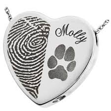 Personalisation & customisation engraving available on all types of pet. Half Print Pawprint Name Heart Slider Sterling Pet Cremation Necklace