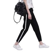 Calça Jeans Com Moletom Do Lado 2018 Primavera Moletom Mulheres Casuais Calcas Harem Calcas Soltas Para As Mulheres Listrado Preto Lado S Roupas Femininas Casuais Calcas Soltas Calcas Fashion