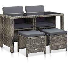 Rattan sofa garten in hellen schattierungen sieht besonders elegant aus. Garten Essgruppe Mit Auflagen Poly Rattan Grau 5 Tlg