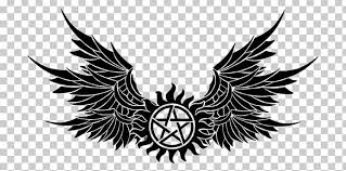 The circle of flames is a solid black that lies just around a pentagram surrounded by an additional circle, broken to show the five black points clearly. Dean Winchester Demonic Possession Tattoo Symbol Png Clipart Anti Archangel Art Beak Bird Free Png Download