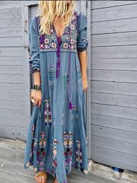 Casual Cotton Blend Dress Women Plus Size Fashion Long Sleeve Summer Dress In 2020 Floral Print Maxi Dress Long Sleeve Summer Dress Long Sleeve Maxi Dress
