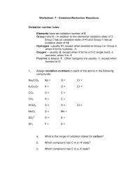 3 oxidation number the oxidation number is the charge on a single atom. Worksheet 7 Oxidation Reduction Reactions Oxidation Number