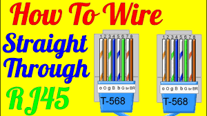 Use scissors to make a straight cut across the 8 wires to shorten them note the position of the blue plastic sleeve. How To Make Straight Through Cable Rj45 Cat 5 5e 6 Wiring Diagram Youtube