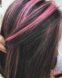 Hair color spray and chalks. Straight Black With Pink Highlights Hair Color For Black Hair Black Hair With Highlights Perfect Hair Color