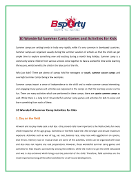 We're not advocating for a structured schedule. Wonderful Summer Camp Games And Activities For Kids By Bsporty Issuu