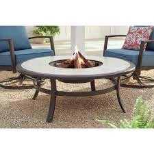 Hampton Bay Whitfield 48 In Round Galvanized Steel Wood Burning Fire Pit Table In Dark Brown With Stone Look Tile Top 3022 Cm4 Fp The Home Depot In 2021 Wood Burning Fire Pit