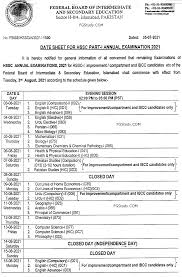 The indira gandhi national open university is located in new delhi. Fbise Date Sheet 2021 Hssc Part 1 Fg Study
