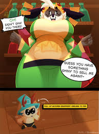 399051 - safe, artist:skweeker1, sally (atlyss), ambiguous species, mammal,  marsupial, possum, anthro, atlyss, antlers, apron, big breasts, breasts,  clothes, dialogue, duo, duo male and female, female, hat, headwear, heart,  heart eyes, hood,