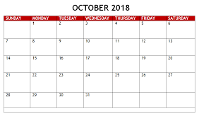 October Calendar 2018 Template 2018 Calendar Template Calendar Template Excel Calendar Template