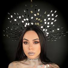 Fashion Gothic Krone, Dark Queen, Schwarze Siegesgöttin, Glitter Met Gala,  Sunburst Krone, Spike Halo Krone, Galaxy Krone, Lorbeerkranz