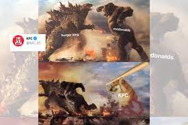 The first panel is the unaltered image. Kfc S Doge Twist To Godzilla Vs Kong Meme Takes Savage Dig At Rivals Mcdonald S Burger King