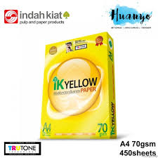Our major products are a4 & a3 copy paper, kraft paper, newspaper and all kinds of roll paper.and honesty are the key words. Ik Yellow A4 White Paper 70gsm 450 Sheets Ream