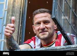 Billy Sharp gives the thumbs up during Sheffield United Premier League  Promotion Parade at Sheffield Town Hall, Sheffield, United Kingdom, 11th  May 2023 (Photo by News Images Stock Photo