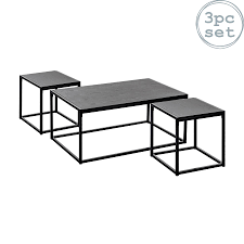 Black normcore table metal home decoration coffee end side table. Industrial Coffee Table Side Tables Black Wood Steel Frame Set Of 3 Ebay