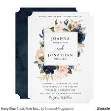 Navy Blue Blush Pink Rose Boho Wedding Invitation Zazzle Com Wedding Invitations Boho Boho Floral Wedding Invitations Blush Pink Rose