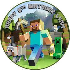 Edible Minecraft Cake Topper Wafer Paper 18cm Round Personalized Minecraft Birthday Minecraft Minecraft Party