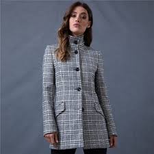 The hem of the jacket is intended to fall according to the image on a height of 5'3 to 5'5. Black White Linsford Checked Coat Seasonal Collections From Magee1866