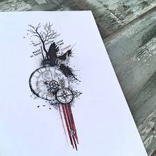 Touch device users, explore by touch or with swipe gestures. Trash Polka Raven With Cogwheeled Clock Tattoo Design Tattooimages Biz