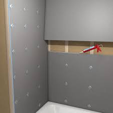 Lift it up to the wall, line up its outer edge with the pencil line you made in step 4 and position it so it is plumb. Tub Walls And Tub Enclosures Wedi De