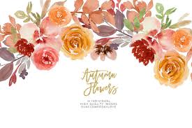 Burgundy Autumn Floral Clipart Floral Watercolor Clip Art Thanksgiving Clip Art