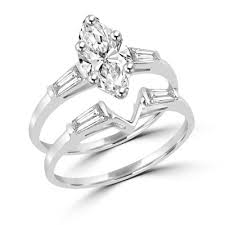 New Marquise Diamond Wedding Set Cut Faux White Gold Ring 1