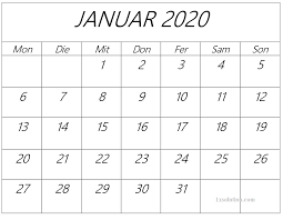 Praktische, vielseitige wochenkalender für 2021 mit farblich markierten bundesweiten feiertagen und kalenderwochen. Kalender Januar 2020 Zum Ausdrucken Fur Die Buroverwaltung Calendar