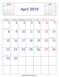 Printable April 2019 Vertical Calendar Calendar Printables Vertical Calendar 2019 Calendar