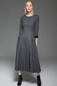 Gray Wool Dress Womens Wool Dress Classic Long Fitted Etsy In 2020 Warm Winter Dresses Wool Dress Winter Dresses