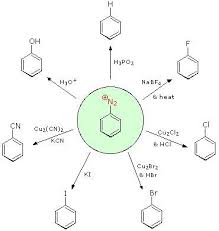 Reactions Reactions Of Aryl Diazonium Salts Substitution With Loss Of Nitrogen Organic Chemistry Organic Chemistry Reactions Teaching Chemistry