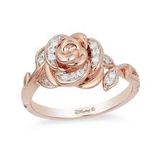Enchanted Disney Belle 1 10 Ct T W Diamond Rose Ring In 10k Rose Gold