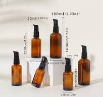 2pcs Amber Glass Pump Bottles Set, 30/50/100ml * Refillable, Unscented,,  Ideal for Lotion, Cream, Makeup, Shampoo, Soap - Travel & Home Storage
