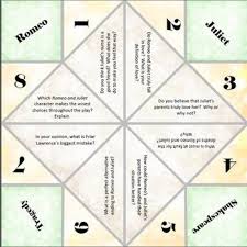 Romeo And Juliet Cootie Catcher With Higher Order Discussion Questions This Or That Questions Romeo And Juliet Higher Order Thinking