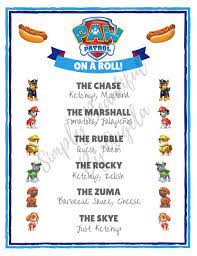 When this banner is put together on string it. Paw Patrol Party Hot Dog Menu Printable Pdf Etsy