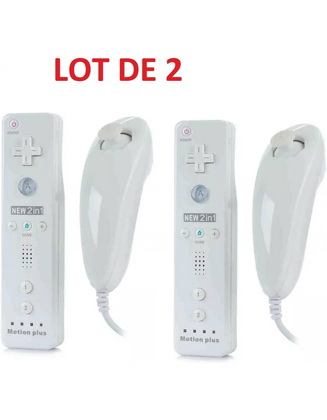 2X Manettes Wiimote Motion Plus + Nunchuk filaire Pour Wii & Wii U - Blanc