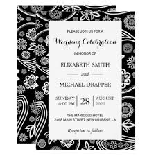 Black And White Invitation Card Wedding Persian Paisley Flowers Black White Invitation Birthday Gifts Giftideas Present Party Black Invitation Black White Invitation Invitations