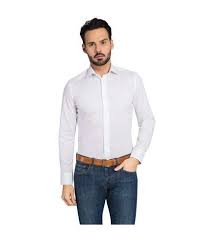 Chemise blanche coupe cintrée manches longues col à rabat fermeture à boutons composition: Chemise Blanche Pour Homme Slim Fit En Twill De Pur Coton De Qualite