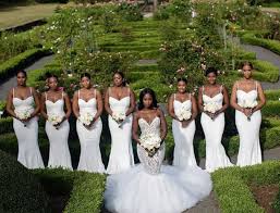 African American Black And White Wedding Party Black Wedding Moment Of The Day This Bride And Her Bridesmaids Seriously Came To Slay White Bridesmaid Dresses White Bridesmaid Bride