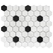 A wide variety of mosaic hexagon tile options are available to you, such as project solution capability, design style, and function. Daltile Restore Matte Black And White Hexagon 12 In X 14 In X 6 35 Mm Glazed Ceramic Mosaic Tile 1 Sq Ft Each Cw5115hexms1p2 The Home Depot