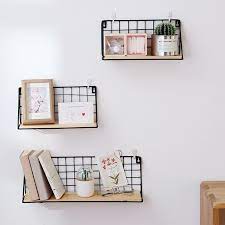 Industrial Metal Wire Wood Wall Shelf Kitchen Bathroom Storage Shelf Black White Ebay Wall Hanging Storage Shelves Cute Room Decor